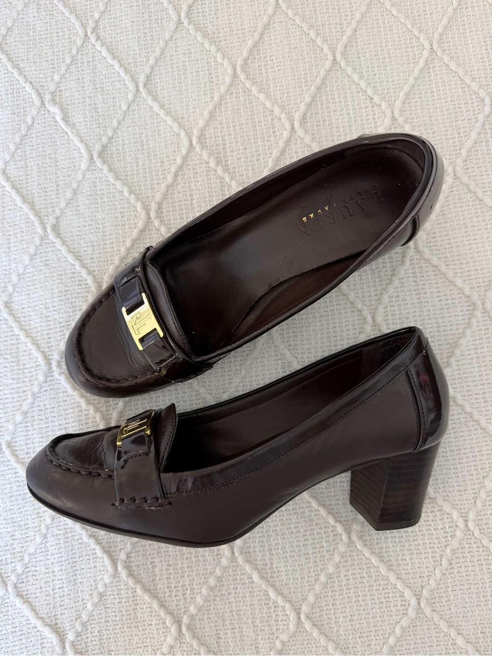 Ralph Lauren Brown size 6 Leather loafer heels office shoes